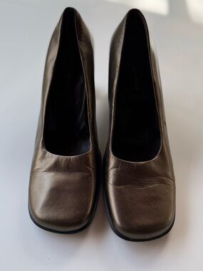 VINTAGE 90s Y2K NINE WEST Chunky Heel Boxy Square Toe irridescent Earth Tones 9